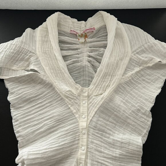 Marie Labarelle White Long‎ Sleeve Button-Up Top X-Large Cotton Blend Womens - Picture 5 of 16